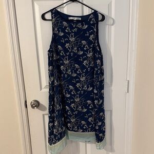 Max Studio Navy Floral Midi Dress with Pale Trim